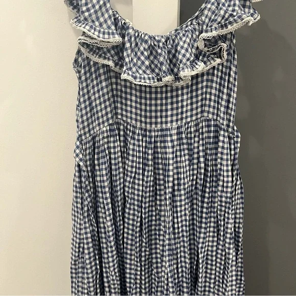 Doen Maxi Dress Sora Blue Gingham Plaid Ruffle Sleeveless size XL - Picture 11 of 13